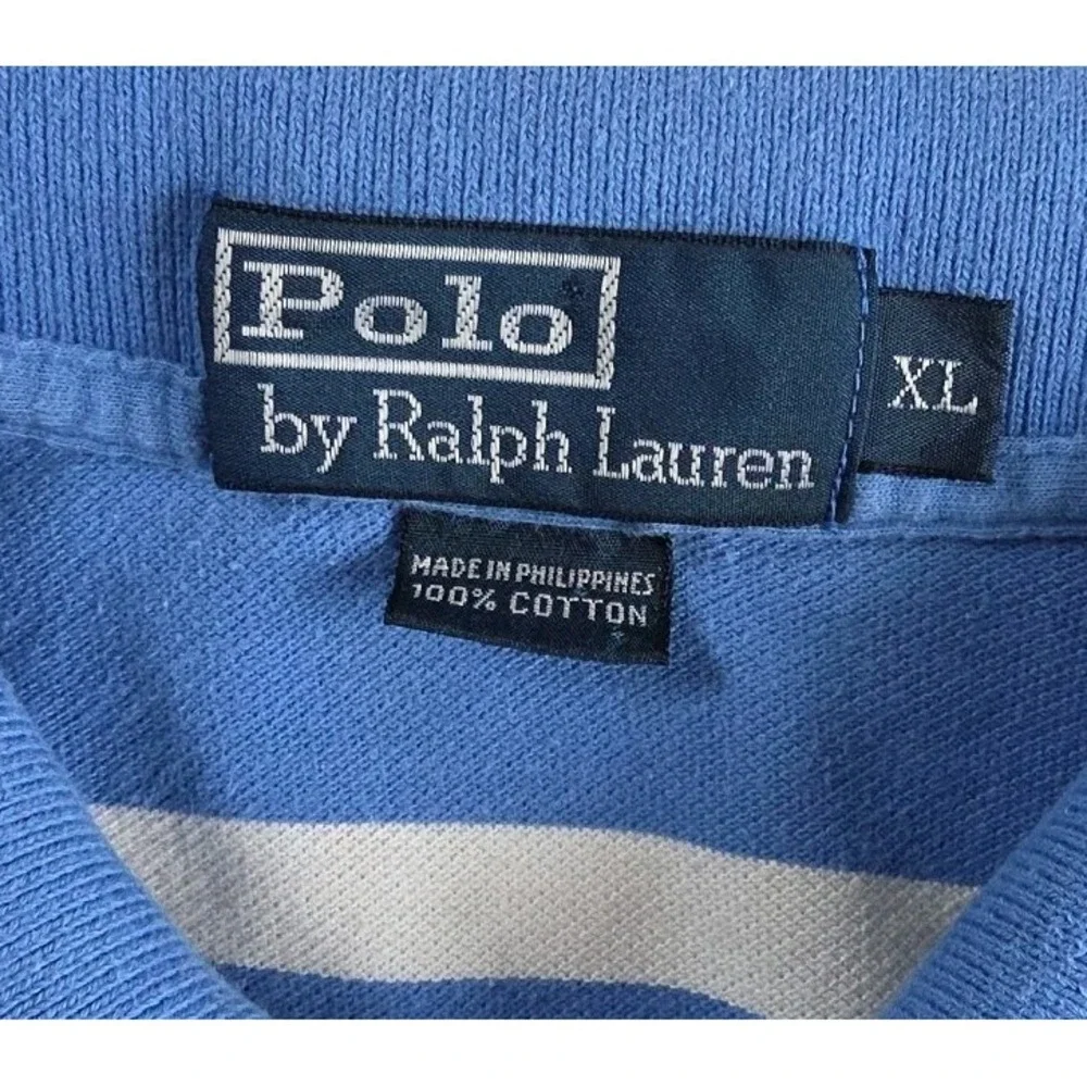 Polo Ralph Lauren Polo Shirt Mens XL Blue Striped Short Sleeve Cotton Pony Logo